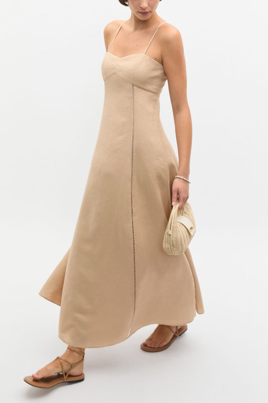 Linen Trim Insert Midi Dress