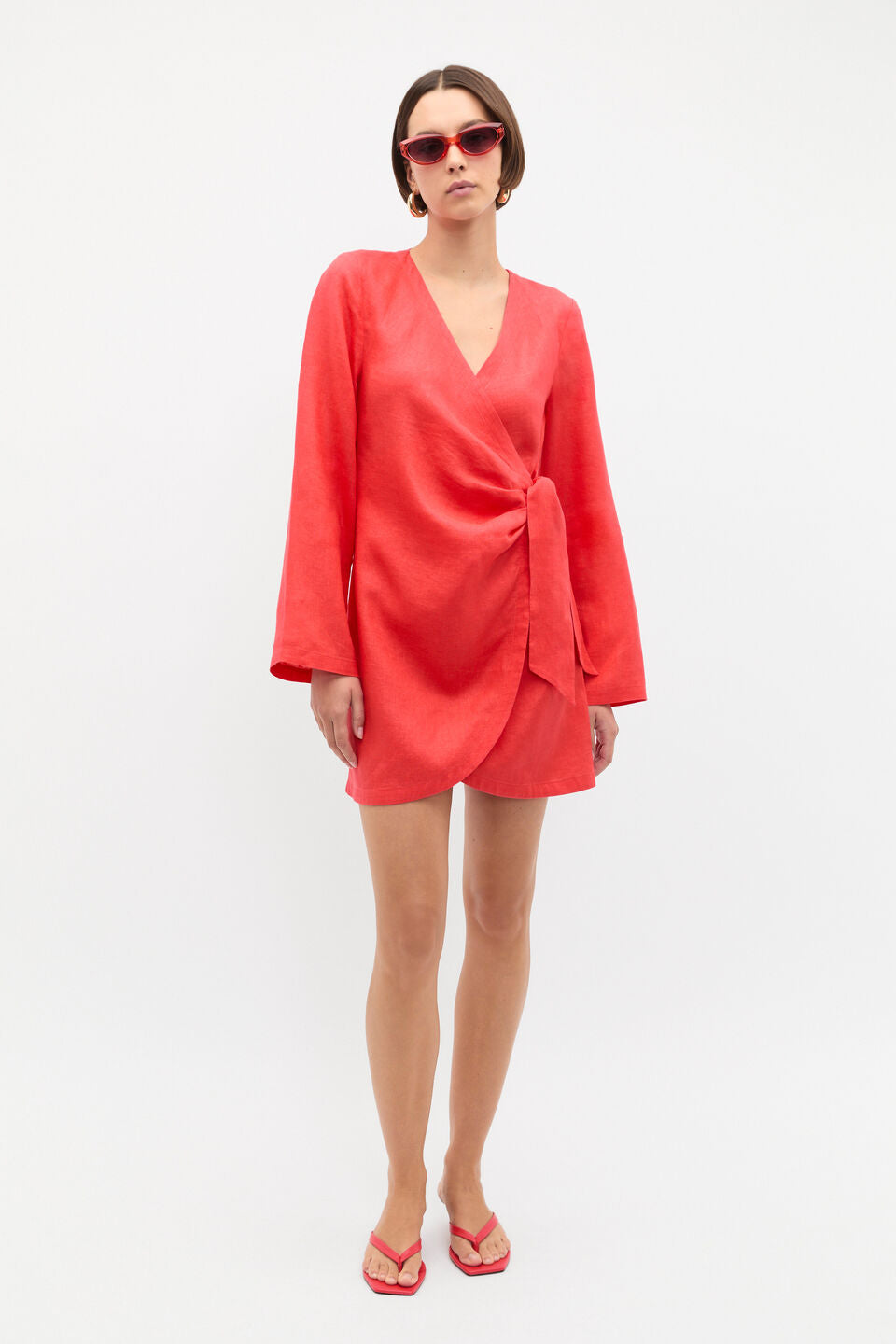 Linen Wrap Mini Dress