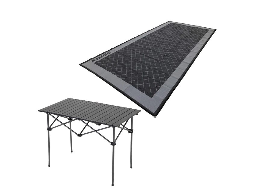 Kings Caravan Floor Mat + Aluminium Roll Up Camping Table