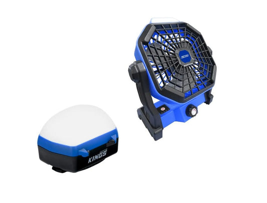Kings 2in1 Lithium Rechargeable LED Light/Fan + Lithium Rechargeable LED Camp Lantern